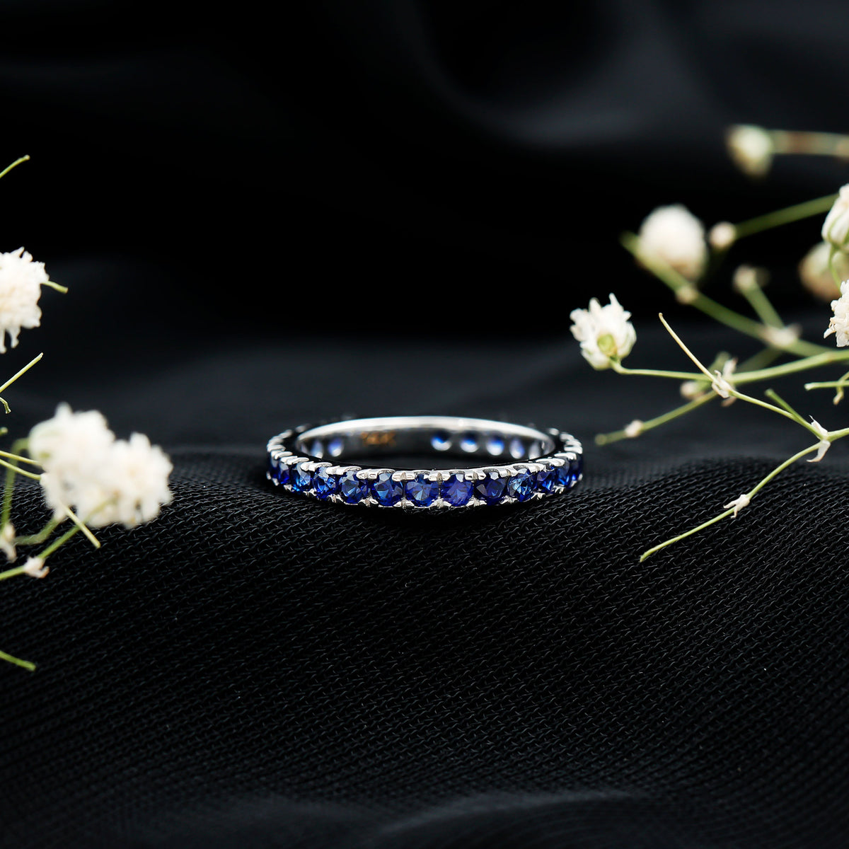 Certified Lab Grown Blue Sapphire Eternity Ring for Women AAAA - Rosec Jewels