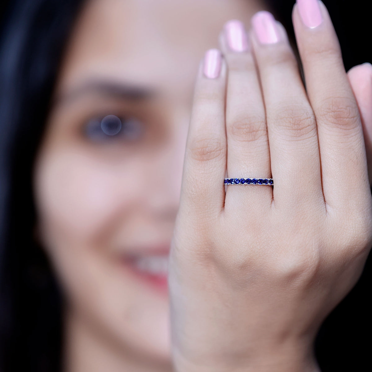 Certified Lab Grown Blue Sapphire Eternity Ring for Women AAAA - Rosec Jewels