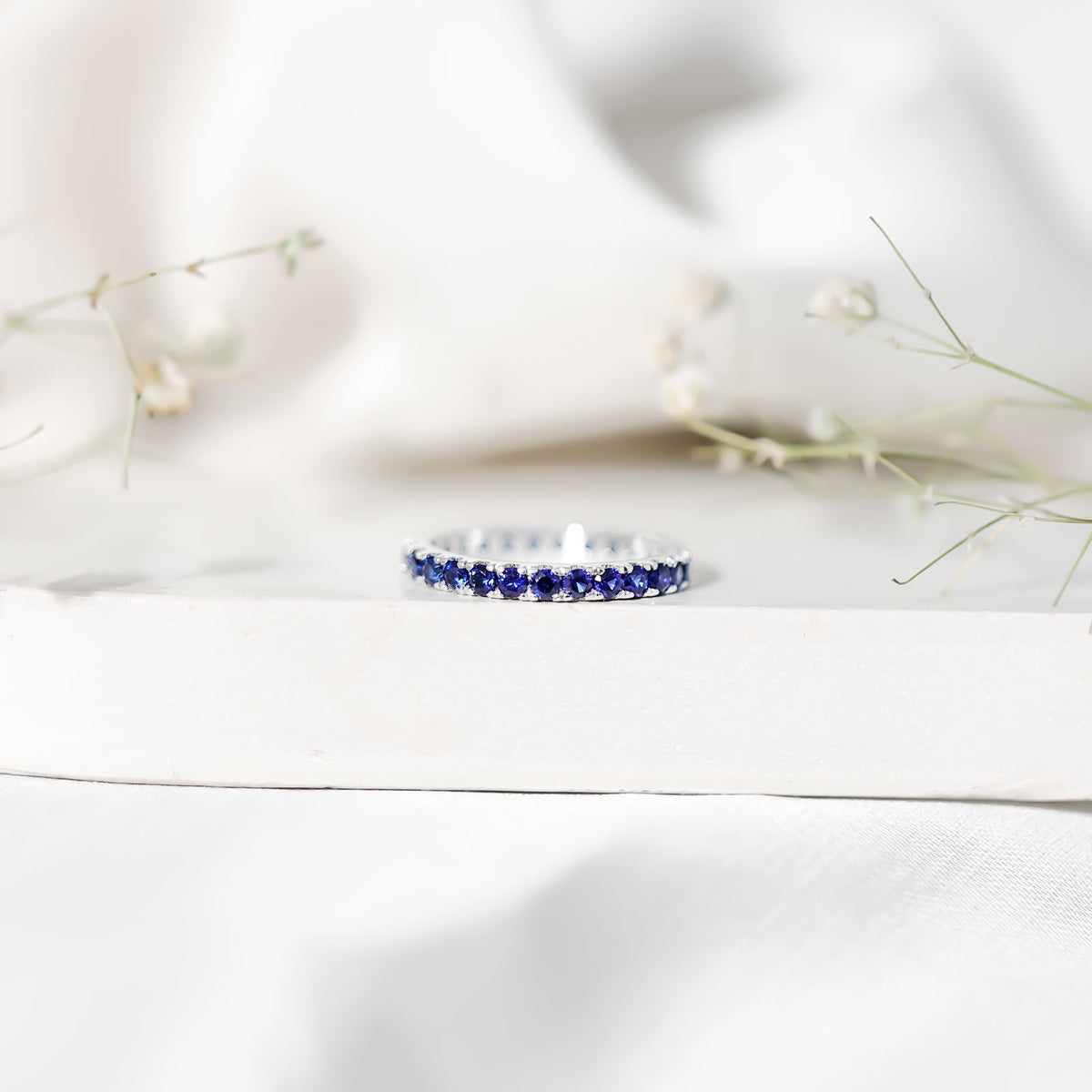 Certified Lab Grown Blue Sapphire Eternity Ring for Women AAAA - Rosec Jewels