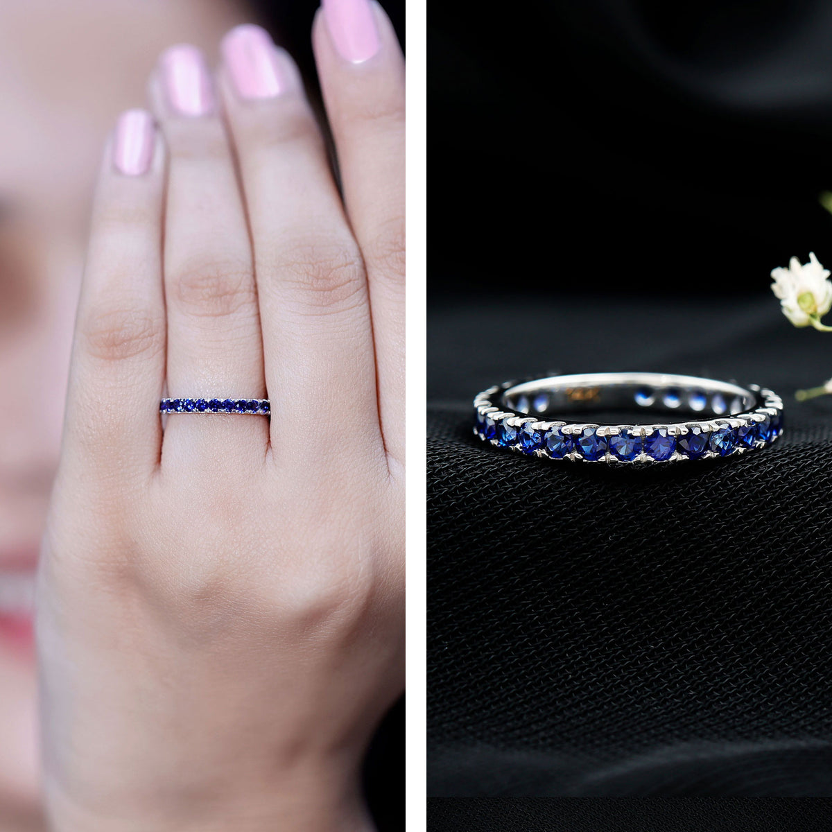 Certified Lab Grown Blue Sapphire Eternity Ring for Women AAAA - Rosec Jewels