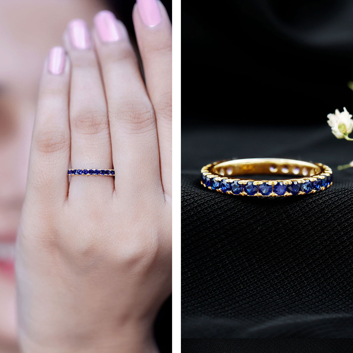Certified Lab Grown Blue Sapphire Eternity Ring for Women AAAA - Rosec Jewels