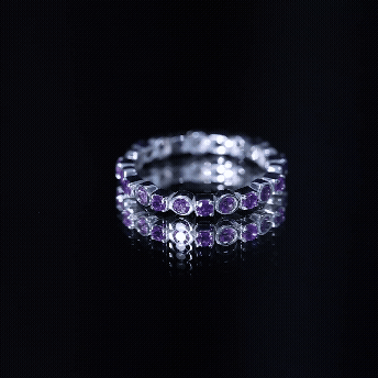 Rosec Jewels-Natural Amethyst Eternity Wedding Band in Gold Plated Silver