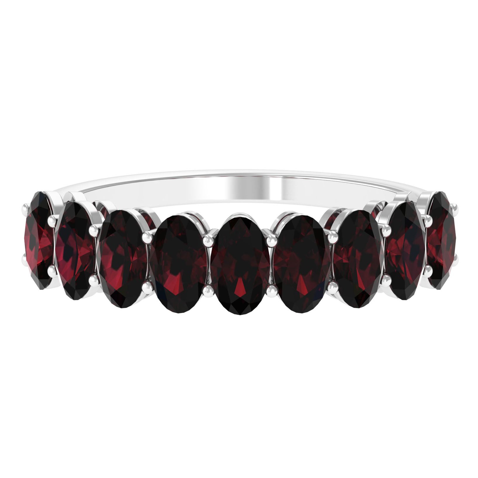 3X5 MM Oval Cut Garnet Half Eternity Ring Garnet - ( AAA ) - Quality - Rosec Jewels