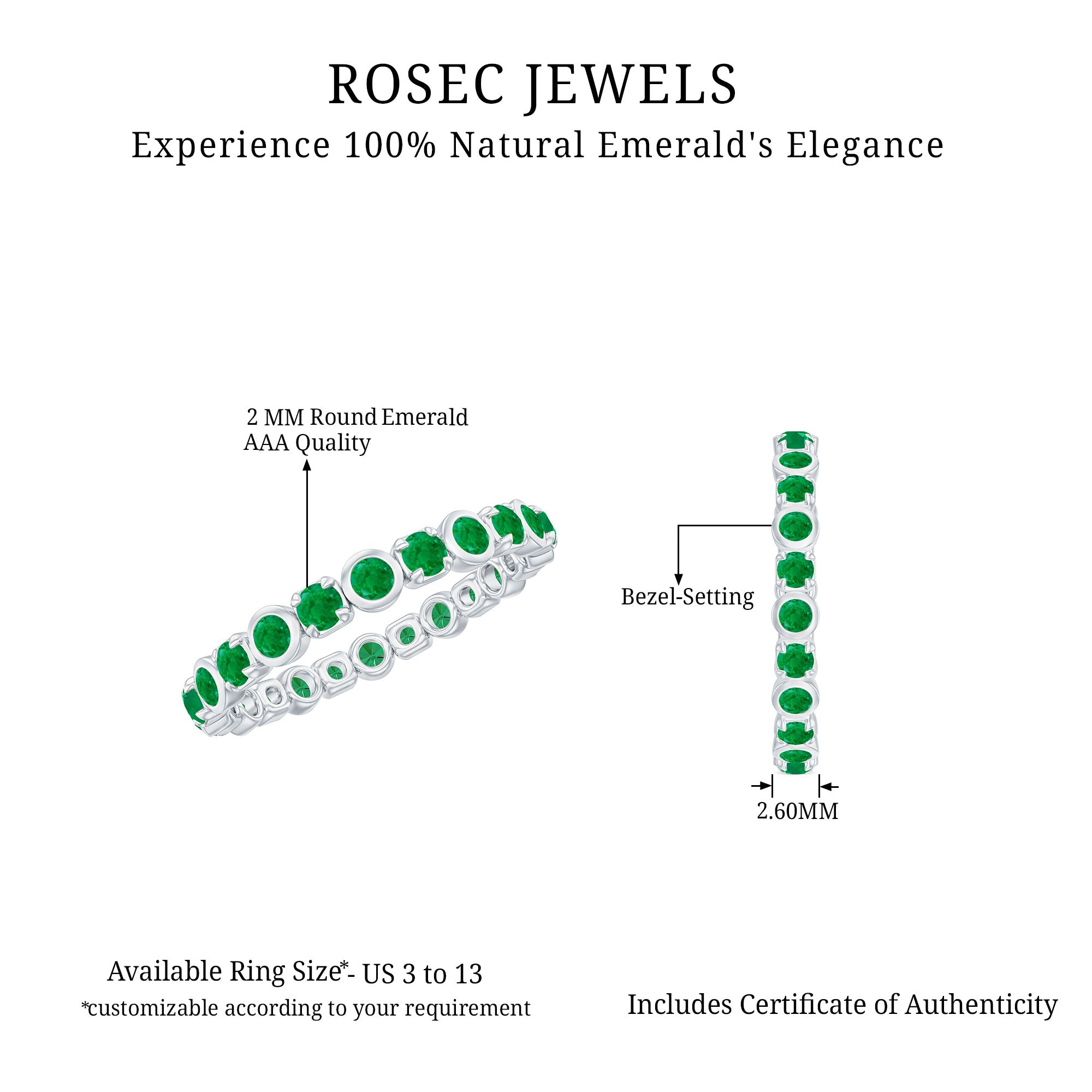 Real Emerald Geometric Full Eternity Ring Emerald - ( AAA ) - Quality - Rosec Jewels