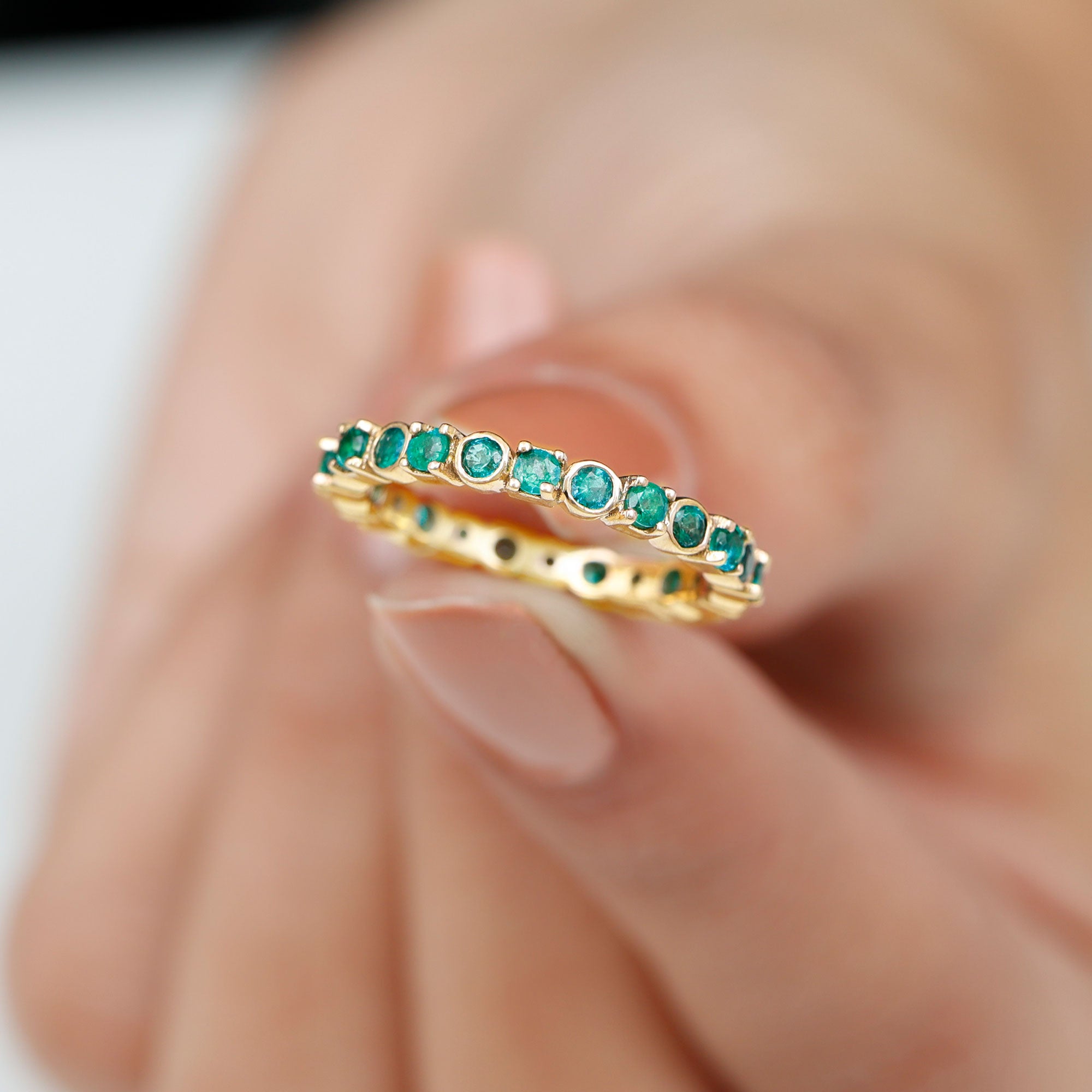 Real Emerald Geometric Full Eternity Ring Emerald - ( AAA ) - Quality - Rosec Jewels