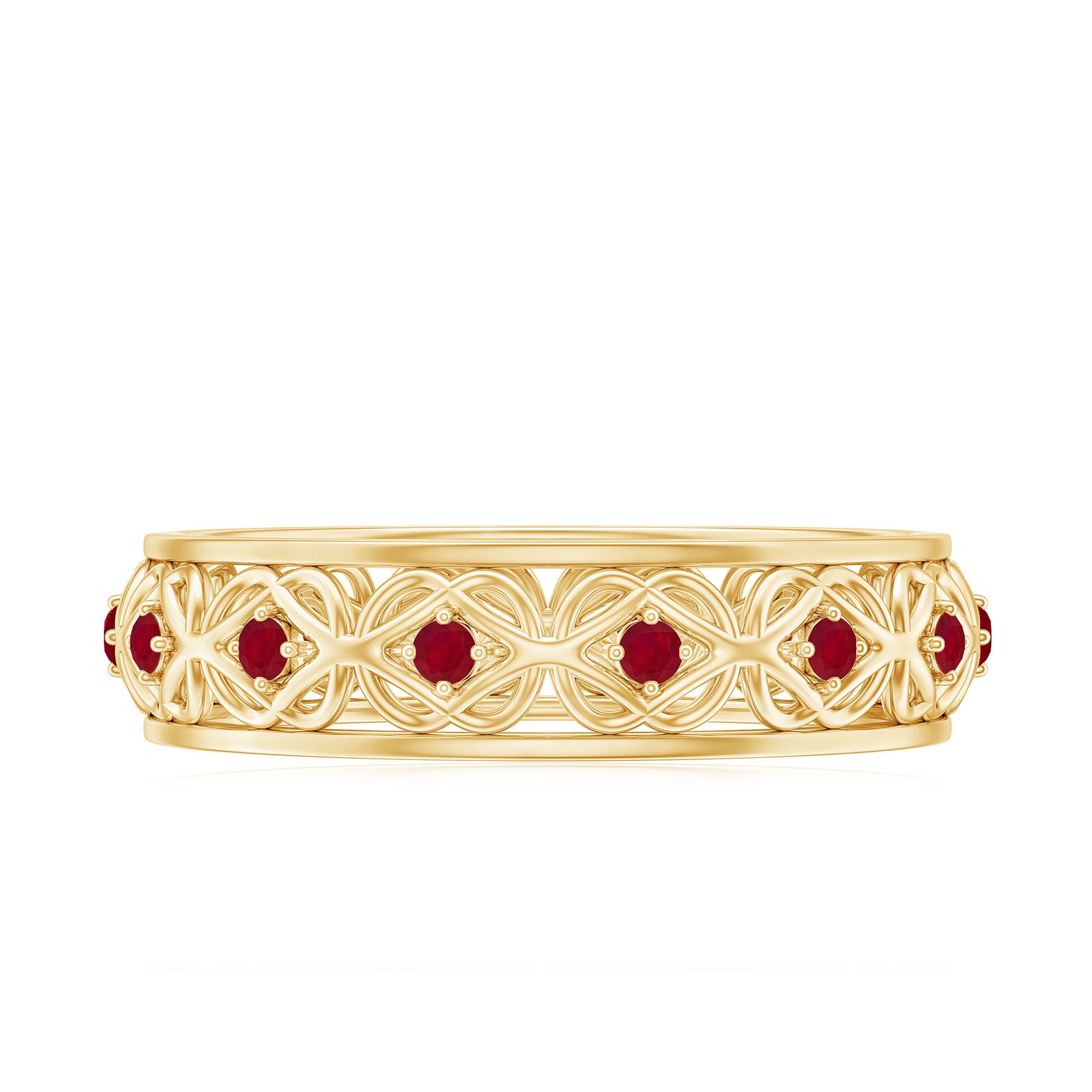 Natural Ruby Celtic Knot Wedding Band for Women AAA - Rosec Jewels
