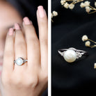 Rosec Jewels-Natural 7.4 Carat Freshwater Pearl Engagement Ring with Diamond Trio