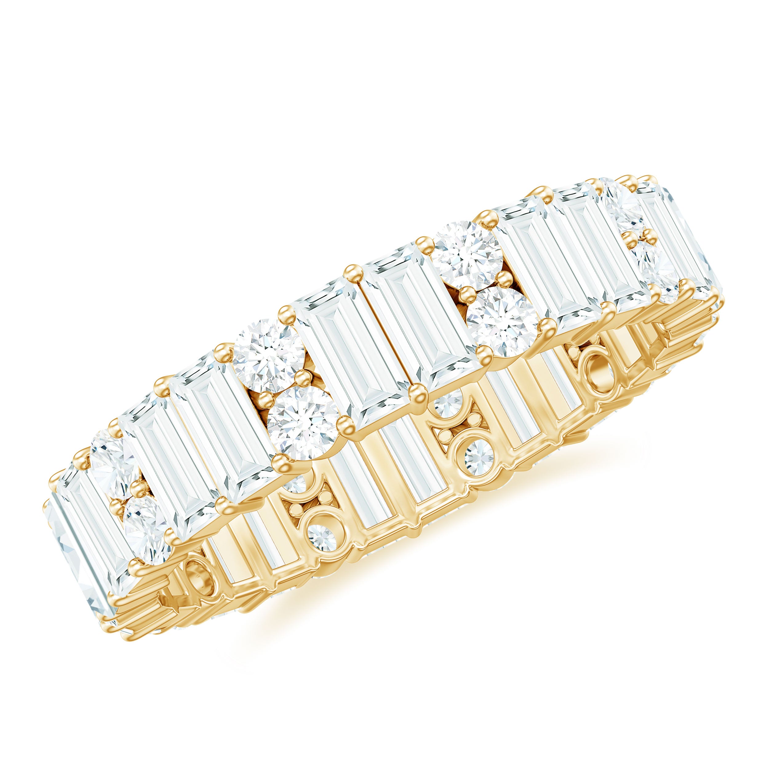 Round and Baguette Cut Moissanite Eternity Wedding Band D-VS1 - Rosec Jewels