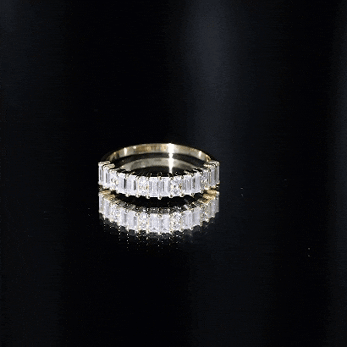 Baguette and Round Moissanite Half Eternity Band Ring D-VS1 - Rosec Jewels