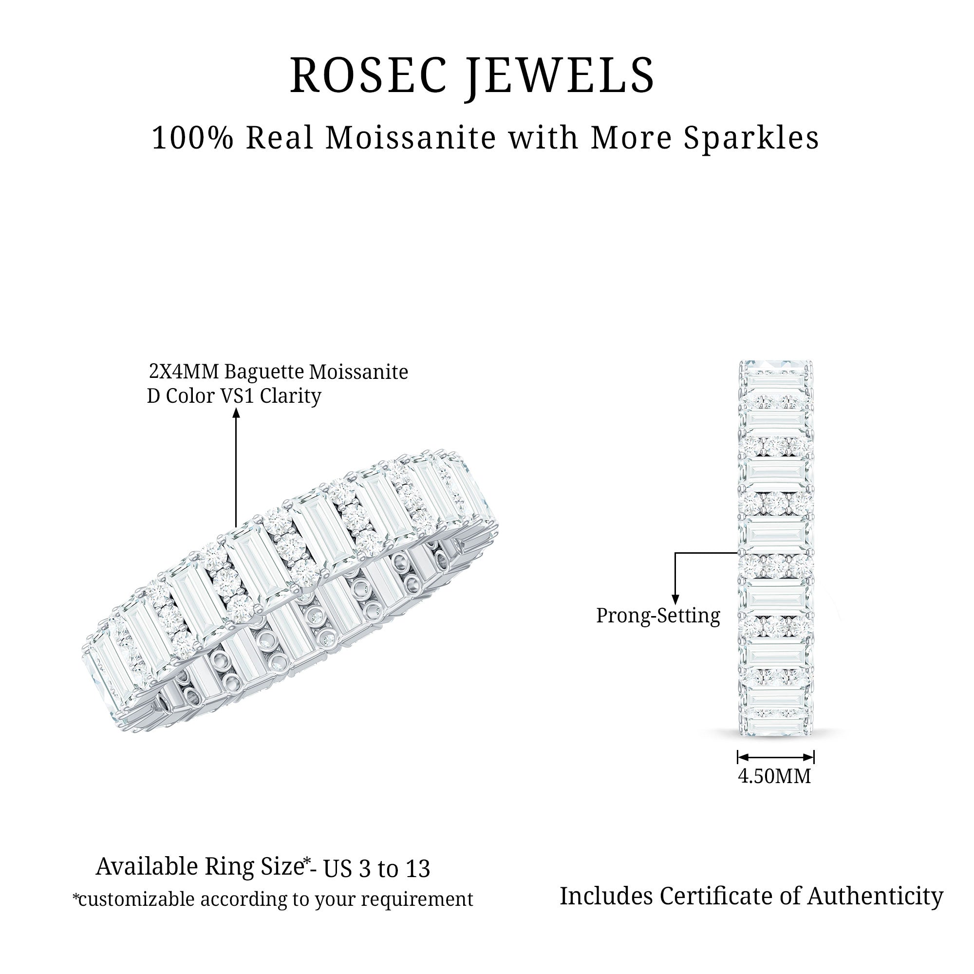 Certified Moissanite Wedding Anniversary Band for Women D-VS1 - Rosec Jewels