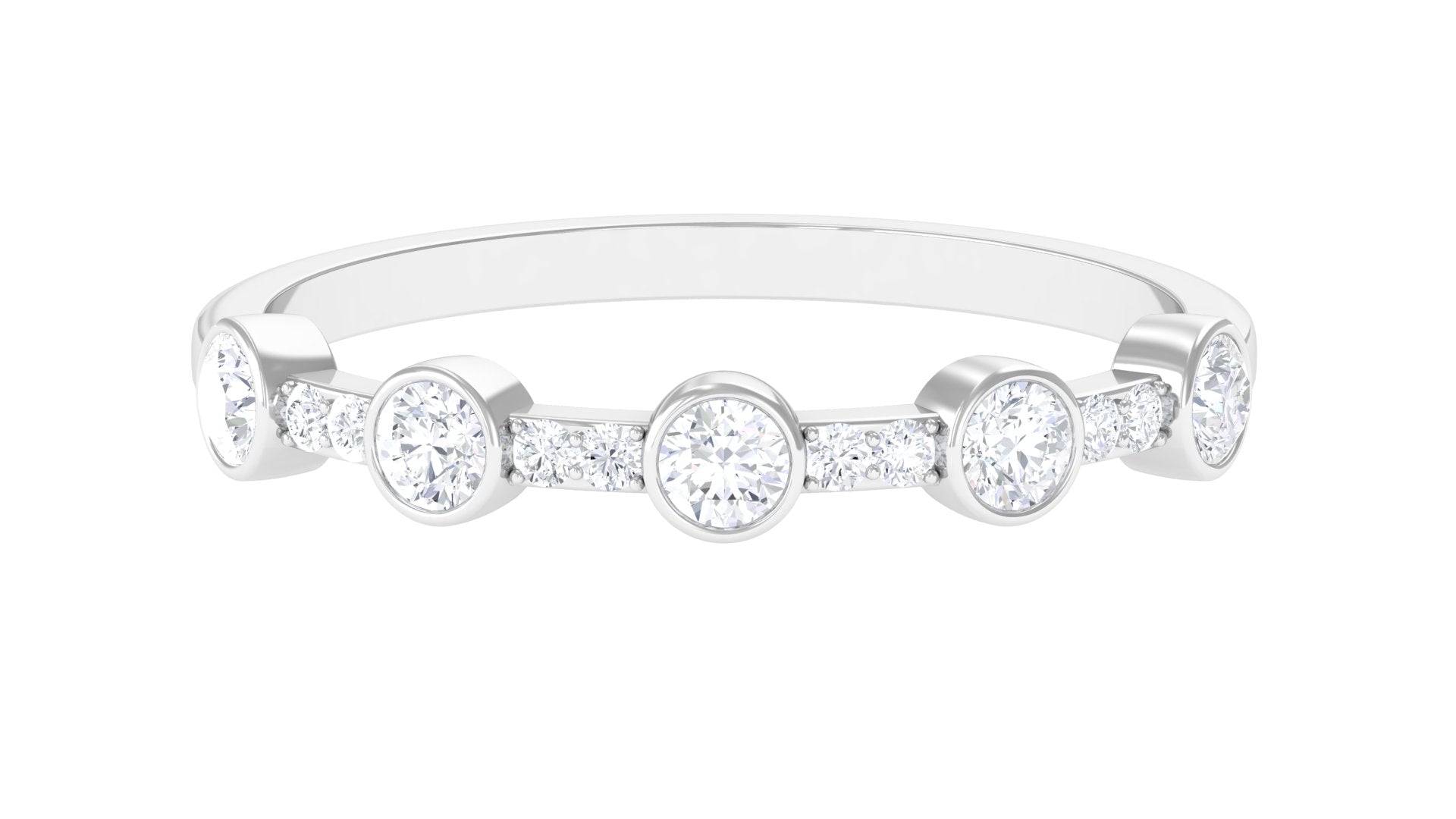 Natural Diamond Half Eternity Ring in Bezel Setting Natural - ( HI-SI ) - Rosec Jewels