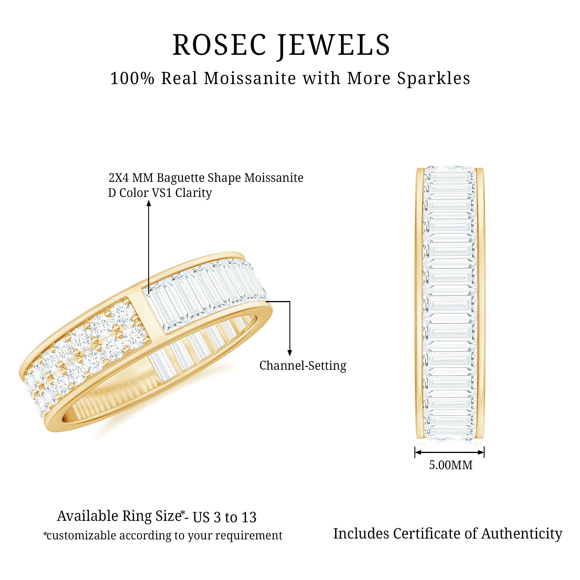 Certified Moissanite Wide Eternity Wedding Band D-VS1 - Rosec Jewels