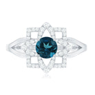 Flower Inspired London Blue Topaz and Diamond Engagement Ring AAA - Rosec Jewels