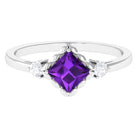 Designer 1.2 Carat Princess Cut Amethyst Engagement Ring with Diamond AAA - Rosec Jewels
