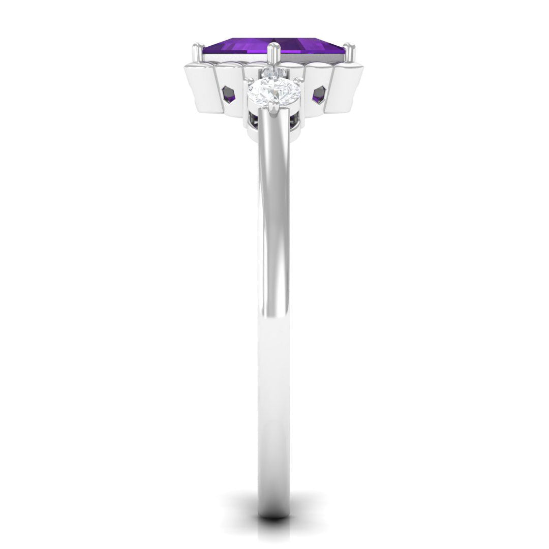 Designer 1.2 Carat Princess Cut Amethyst Engagement Ring with Diamond AAA - Rosec Jewels