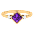 Designer 1.2 Carat Princess Cut Amethyst Engagement Ring with Diamond AAA - Rosec Jewels