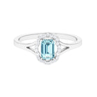 Emerald Cut Aquamarine Engagement Ring with Diamond Floral Halo AAA - Rosec Jewels