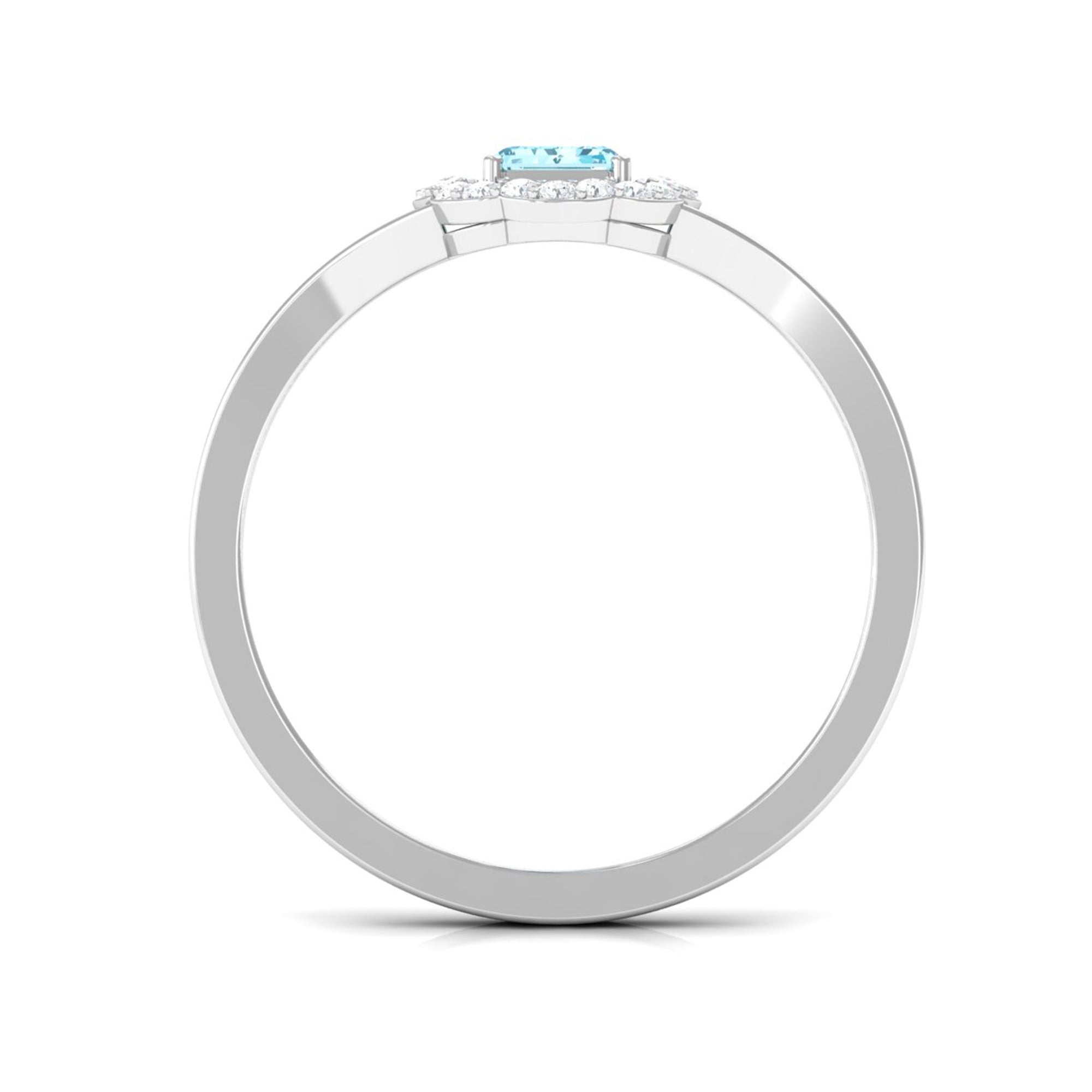 Rosec Jewels-Emerald Cut Aquamarine Engagement Ring with Diamond Floral Halo