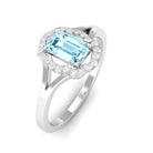 Emerald Cut Aquamarine Engagement Ring with Diamond Floral Halo AAA - Rosec Jewels
