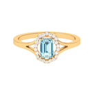 Emerald Cut Aquamarine Engagement Ring with Diamond Floral Halo AAA - Rosec Jewels