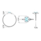 Emerald Cut Aquamarine Engagement Ring with Diamond Floral Halo AAA - Rosec Jewels