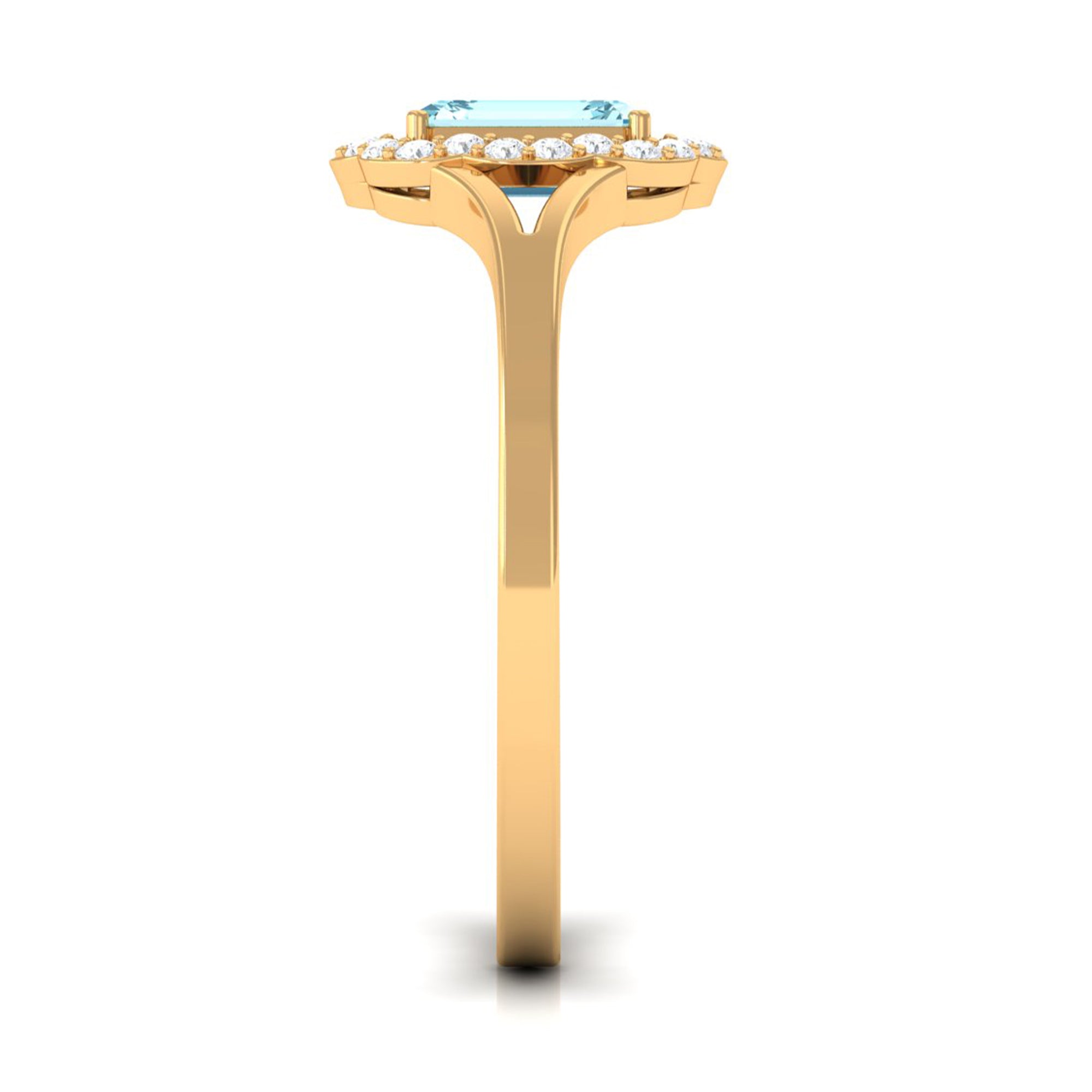 Rosec Jewels-Emerald Cut Aquamarine Engagement Ring with Diamond Floral Halo