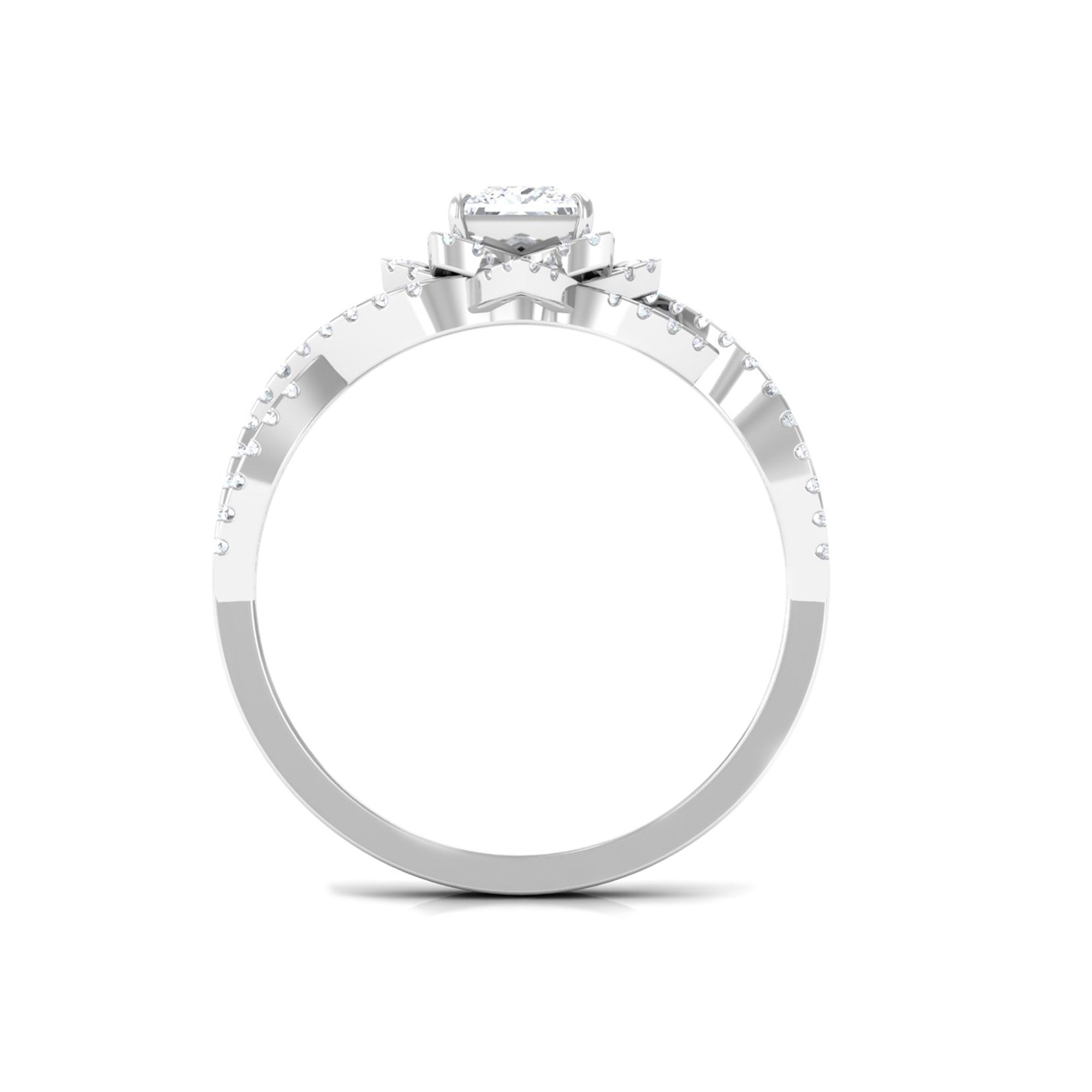 Natural Princess Cut Diamond Flower Engagement Ring with Crossover Shank Natural - ( HI-SI ) - Rosec Jewels