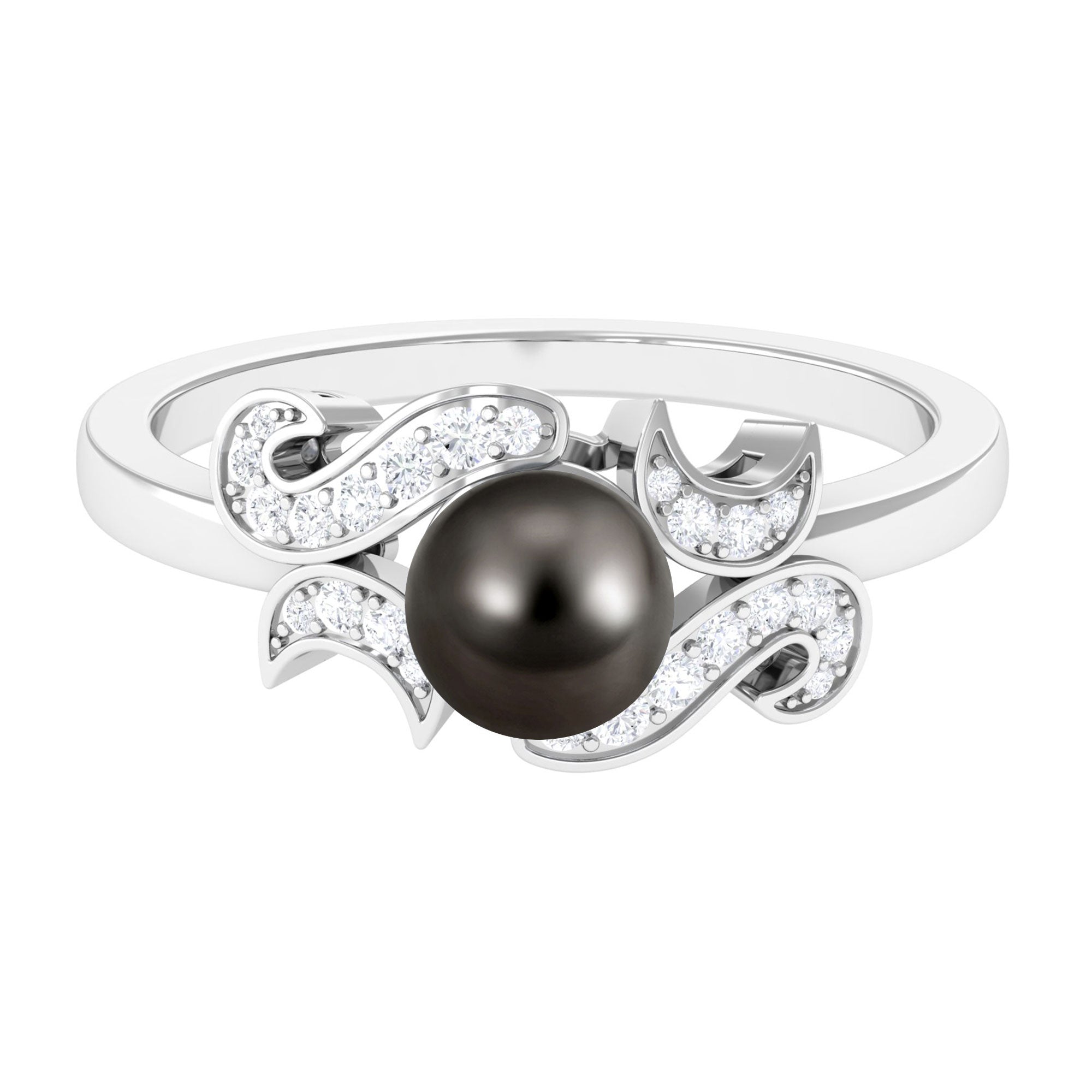 Rosec Jewels-Designer Tahitian Pearl Engagement Ring with Diamond