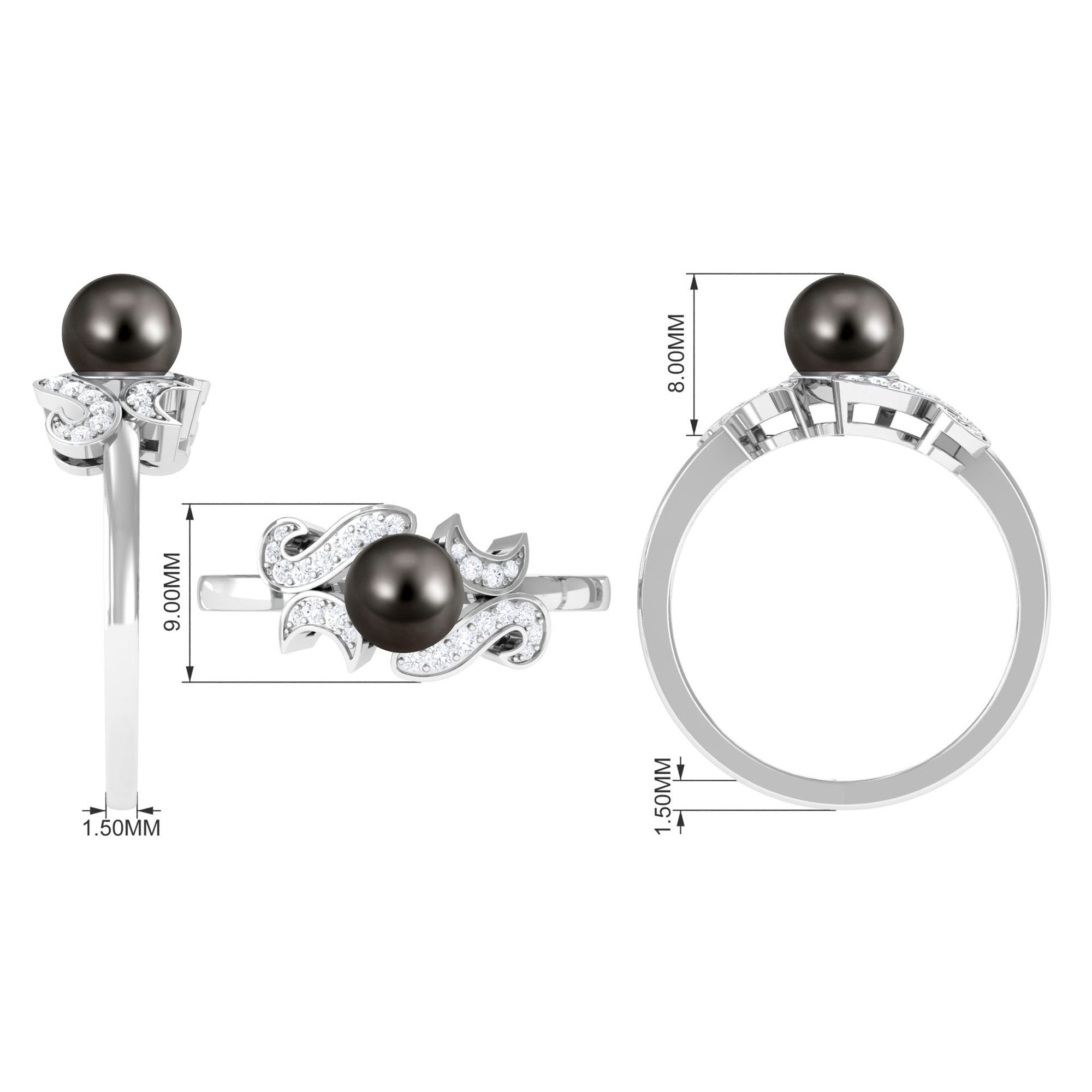 Rosec Jewels-Designer Tahitian Pearl Engagement Ring with Diamond