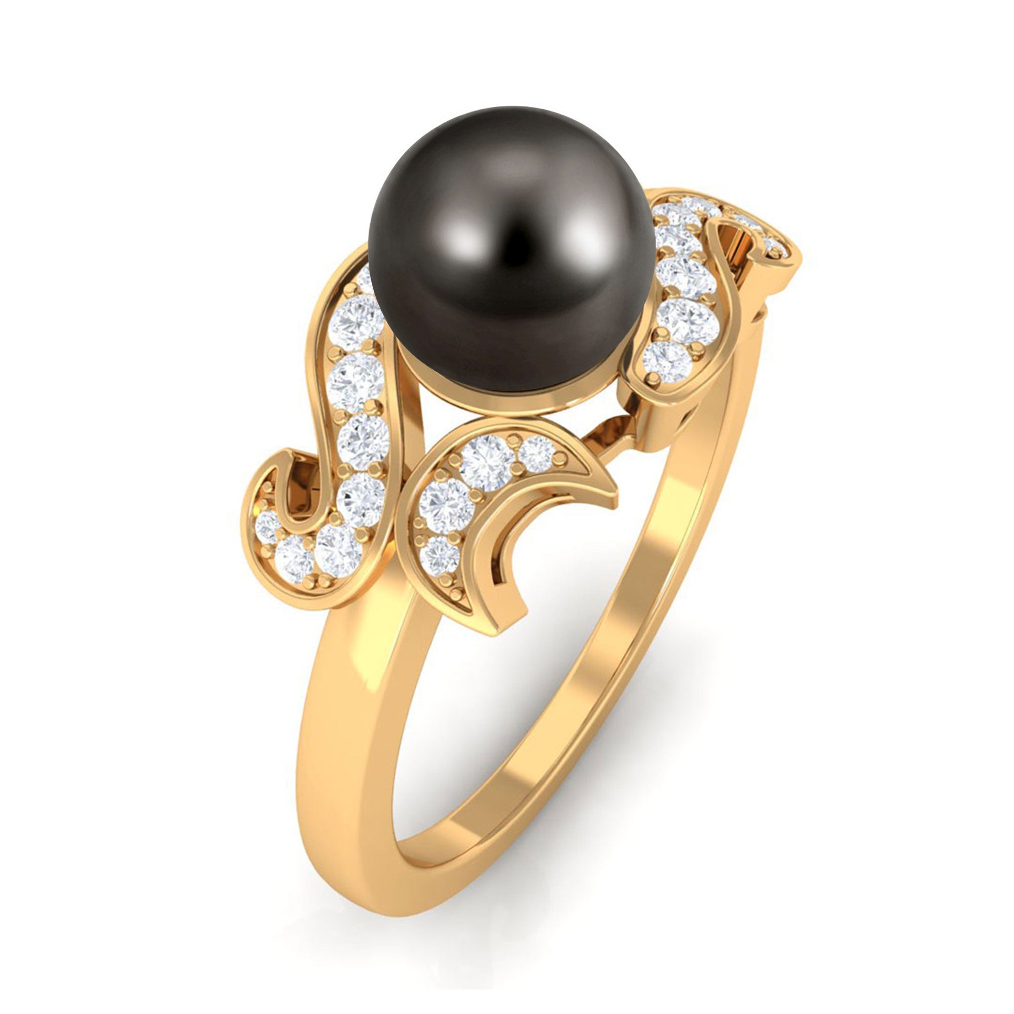 Rosec Jewels-Designer Tahitian Pearl Engagement Ring with Diamond