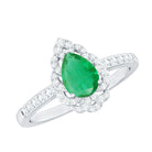 Pear Shaped Emerald Nature Engagement Ring with Diamond AAA - Rosec Jewels
