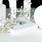 Pear Shaped Emerald Nature Engagement Ring with Diamond AAA - Rosec Jewels