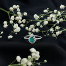 Pear Shaped Emerald Nature Engagement Ring with Diamond AAA - Rosec Jewels