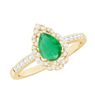 Pear Shaped Emerald Nature Engagement Ring with Diamond AAA - Rosec Jewels
