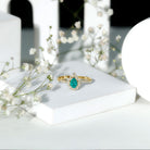 Pear Shaped Emerald Nature Engagement Ring with Diamond AAA - Rosec Jewels