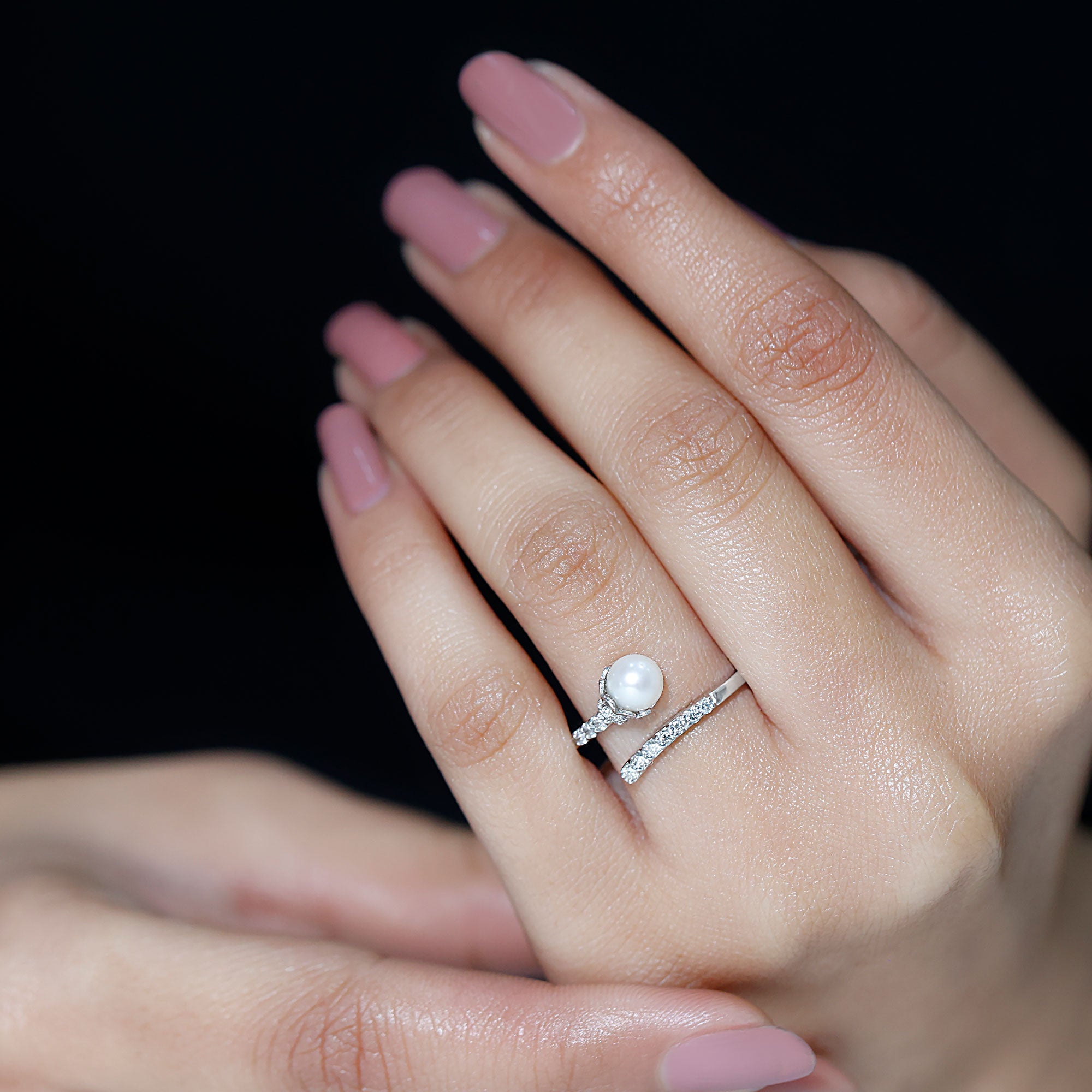 Rosec Jewels-Natural 2 Carat Freshwater Pearl Wrap Ring with Diamond
