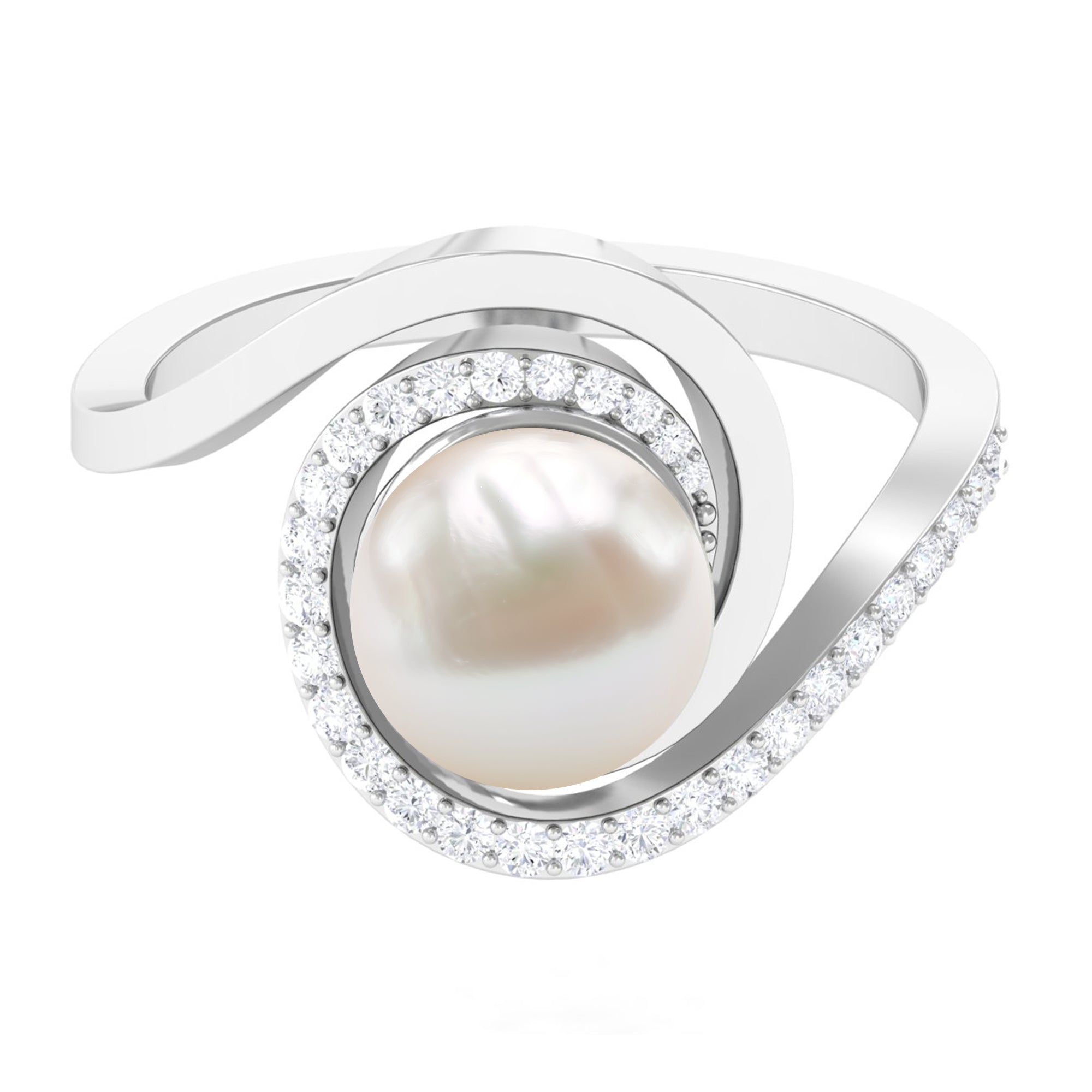 Rosec Jewels-Natural 7.4 carat Freshwater Pearl Engagement Ring with Diamond Bypass Shank