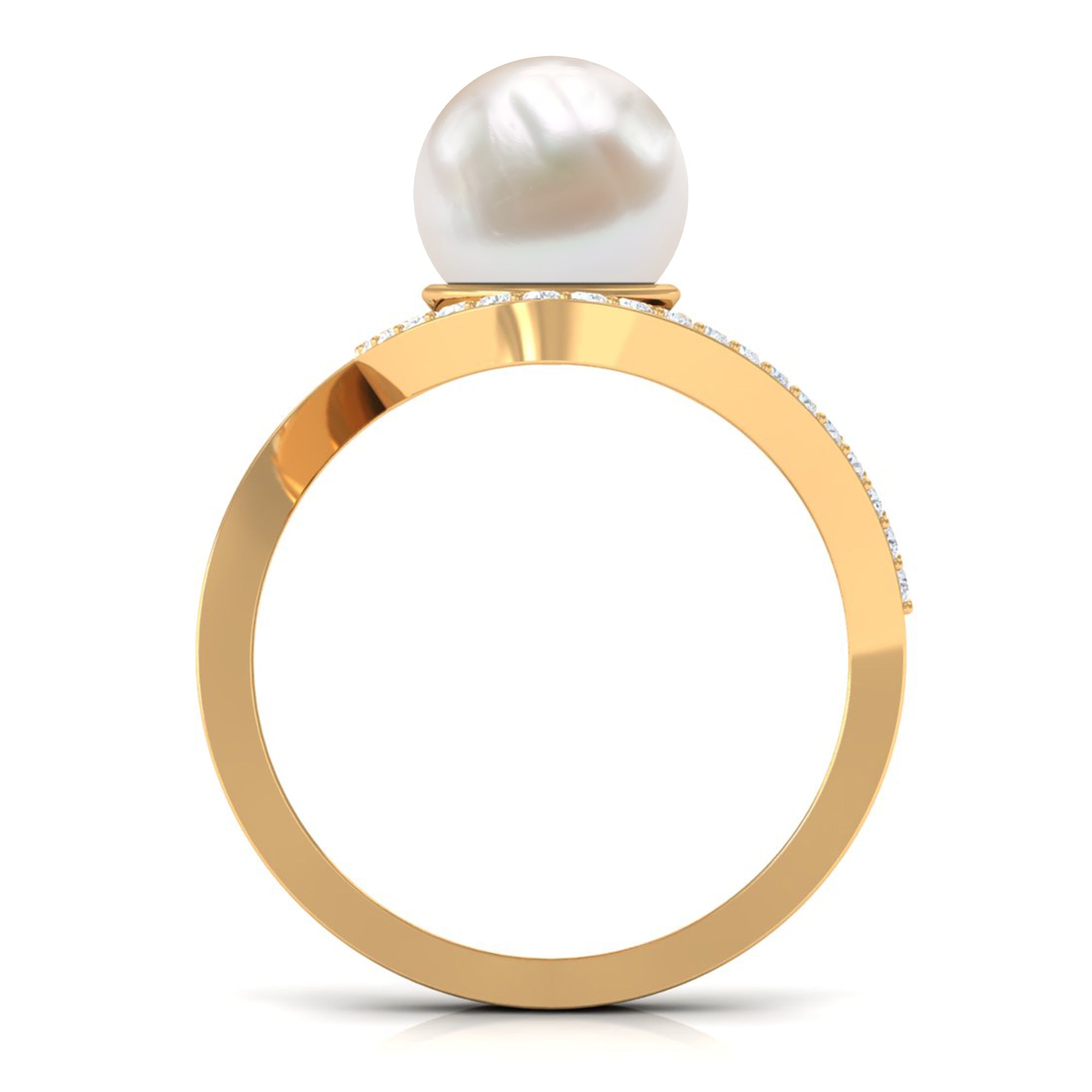 Rosec Jewels-Natural 7.4 carat Freshwater Pearl Engagement Ring with Diamond Bypass Shank