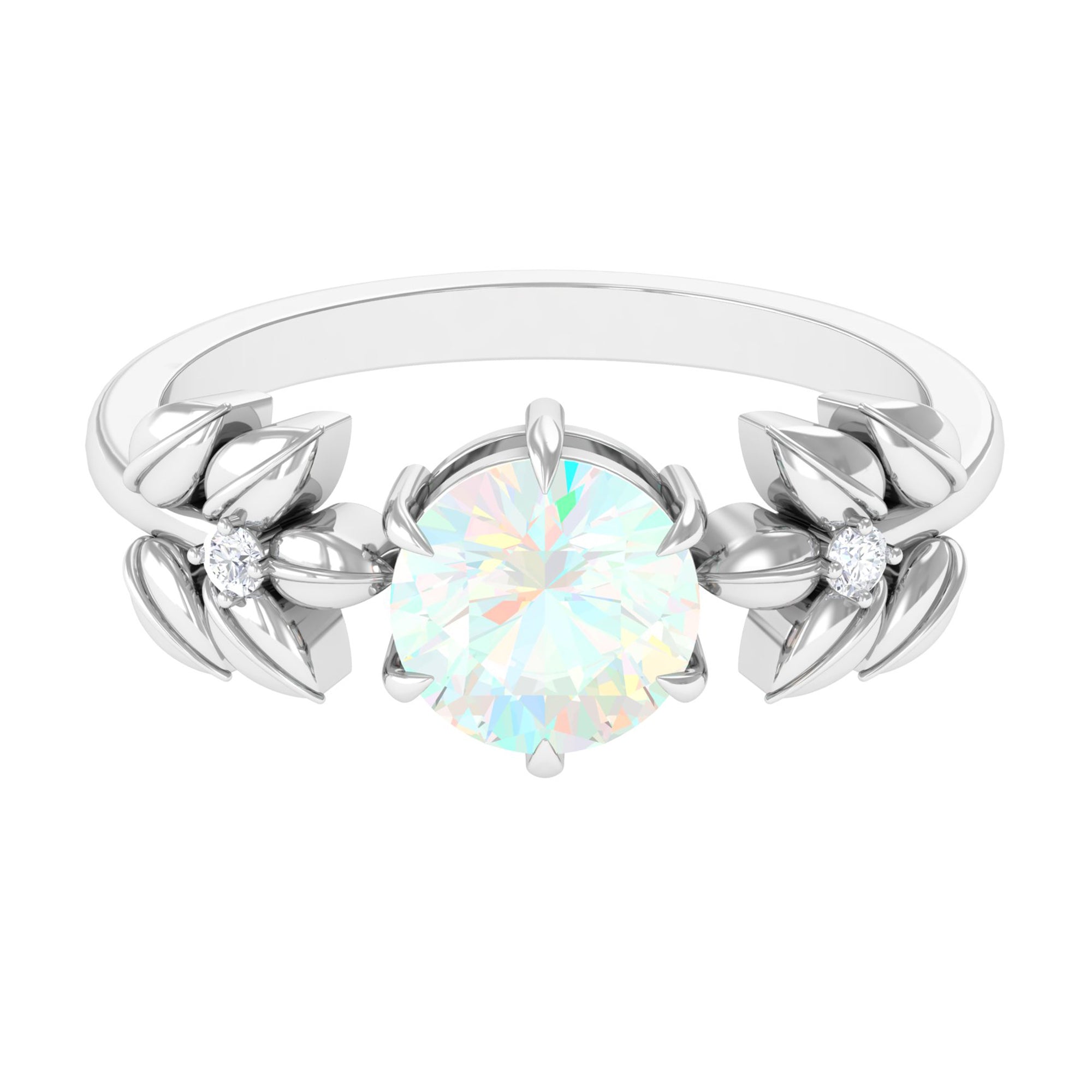 2 CT Floral Inspired Ethiopian Opal and Diamond Solitaire Engagement Ring - Rosec Jewels