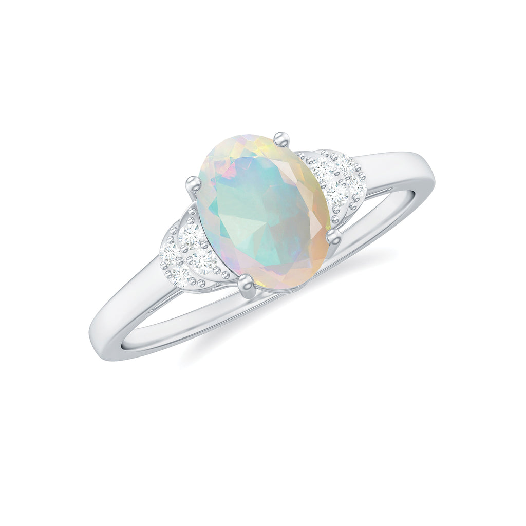 1.25 CT Oval Cut Ethiopian Opal Engagement Ring with Moissanite Collar