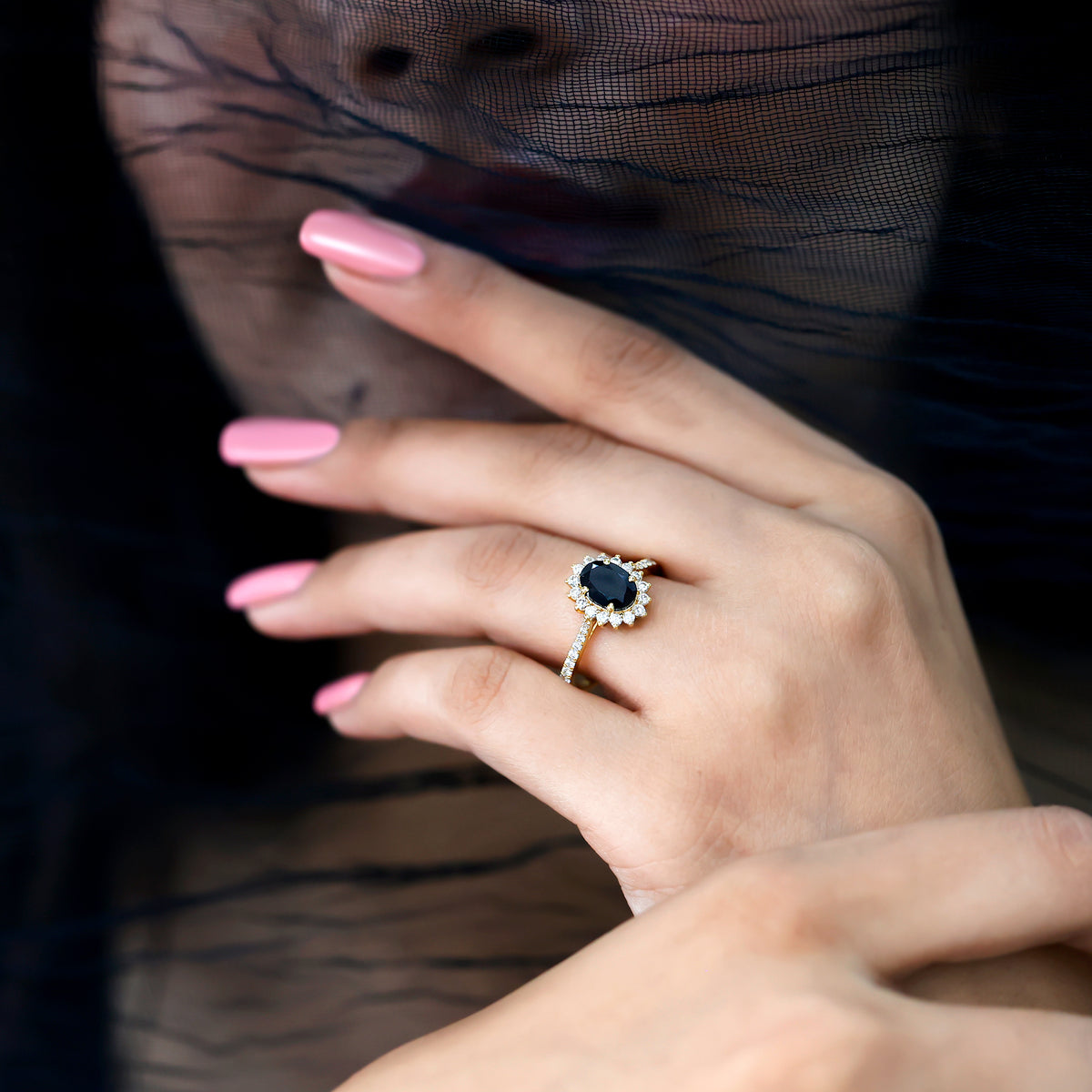 Certified 1.9 Carat Lab Grown Black Diamond Oval Engagement Ring with White Diamond AAAA ( Synthetic ) - Rosec Jewels