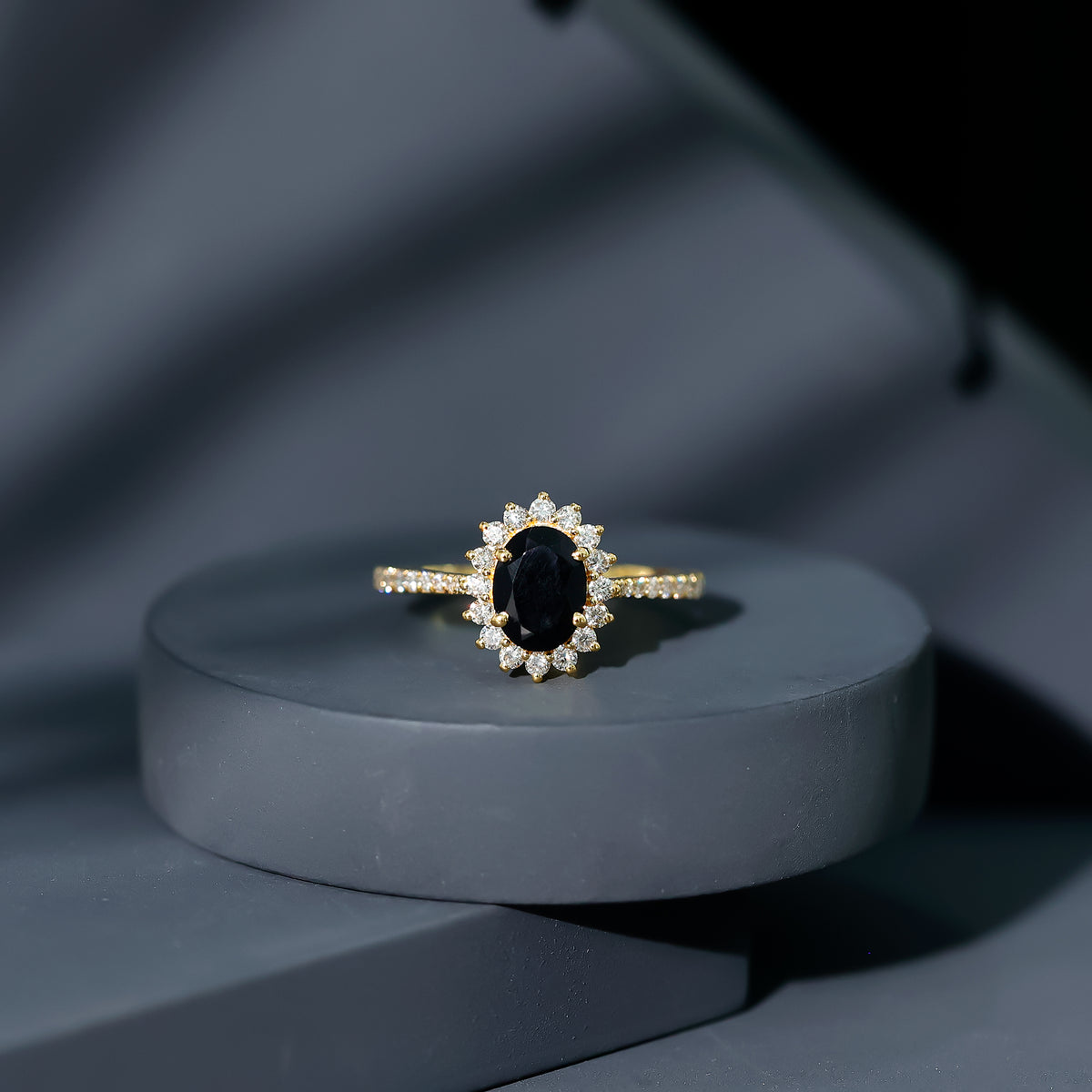 Certified 1.9 Carat Lab Grown Black Diamond Oval Engagement Ring with White Diamond AAAA ( Synthetic ) - Rosec Jewels