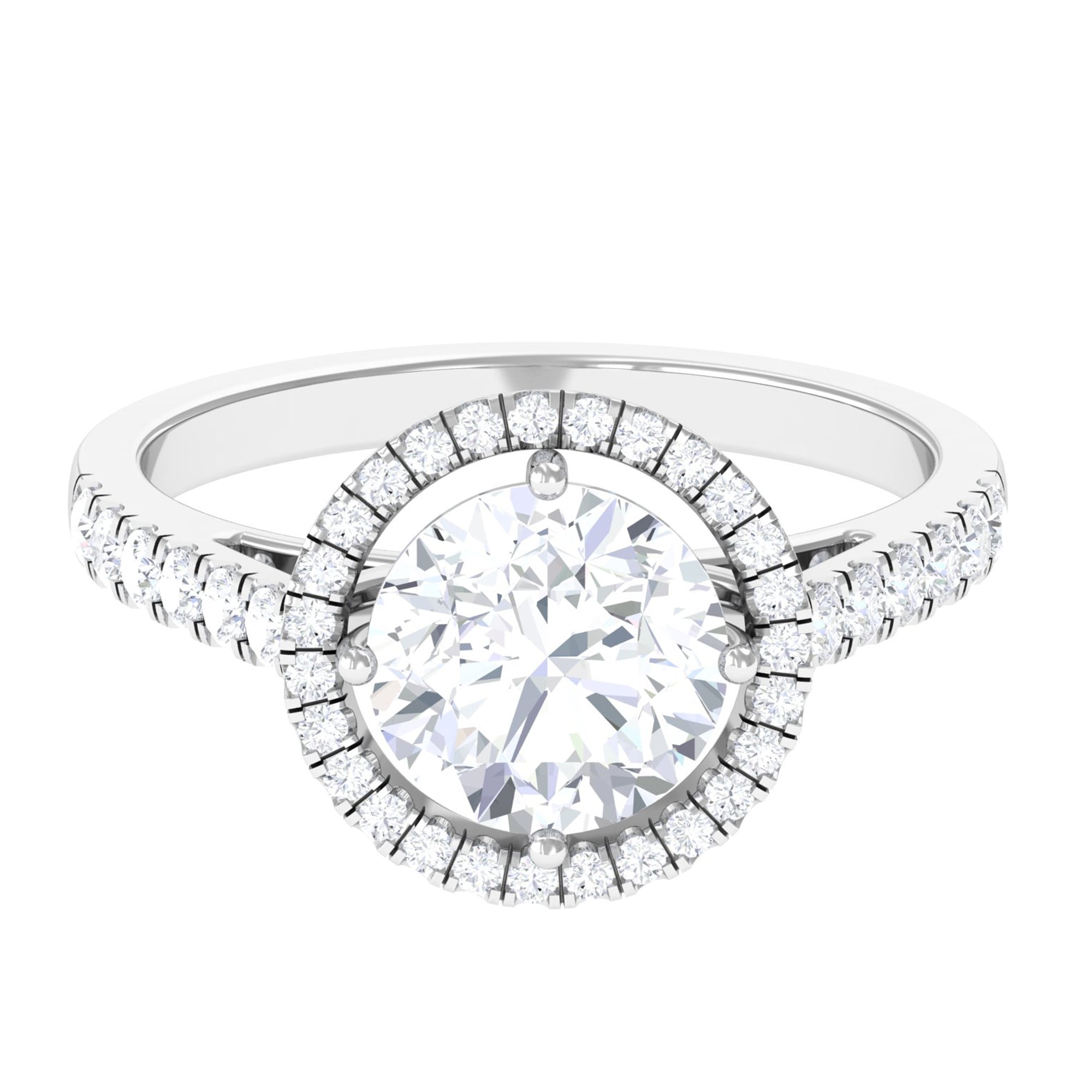 Certified Moissanite Halo Engagement Ring with Side Stones Moissanite - ( D-VS1 ) - Color and Clarity - Rosec Jewels
