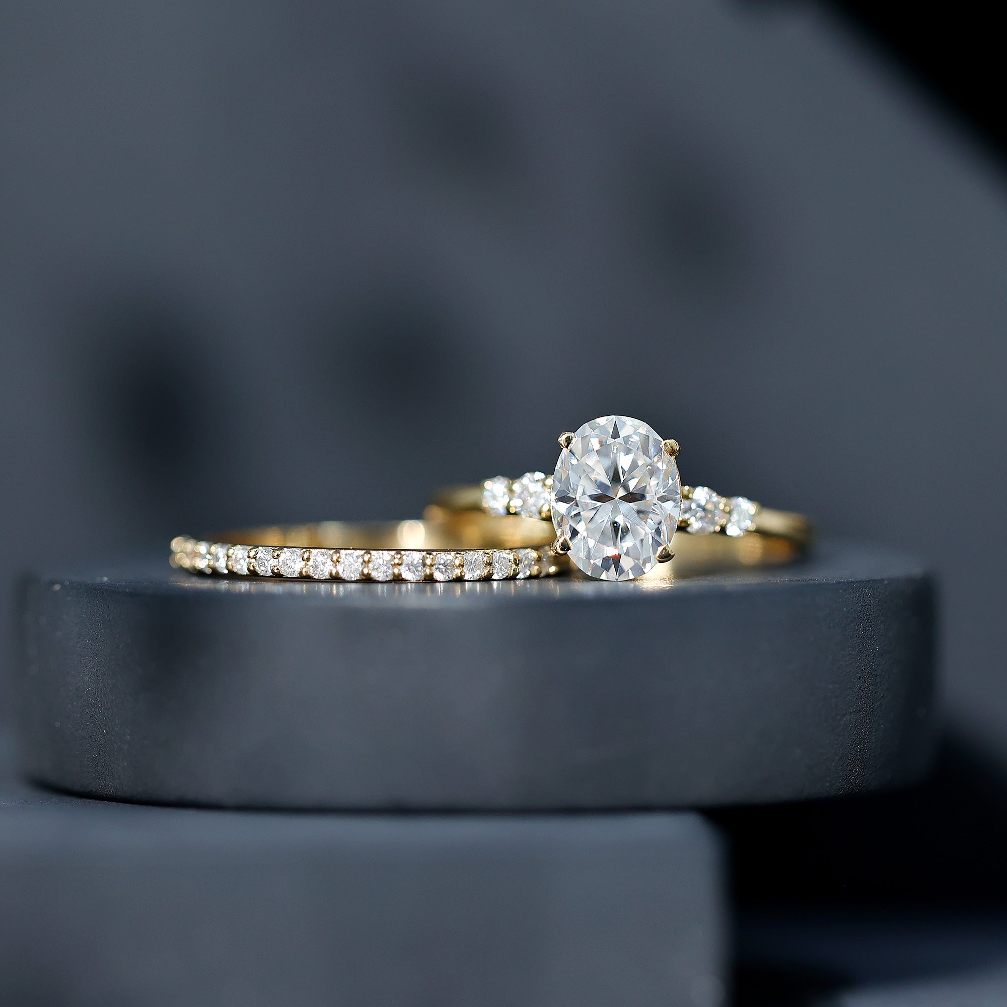 Certified Oval Cut Moissanite Engagement Ring with Wedding Band Set D-VS1 - Rosec Jewels