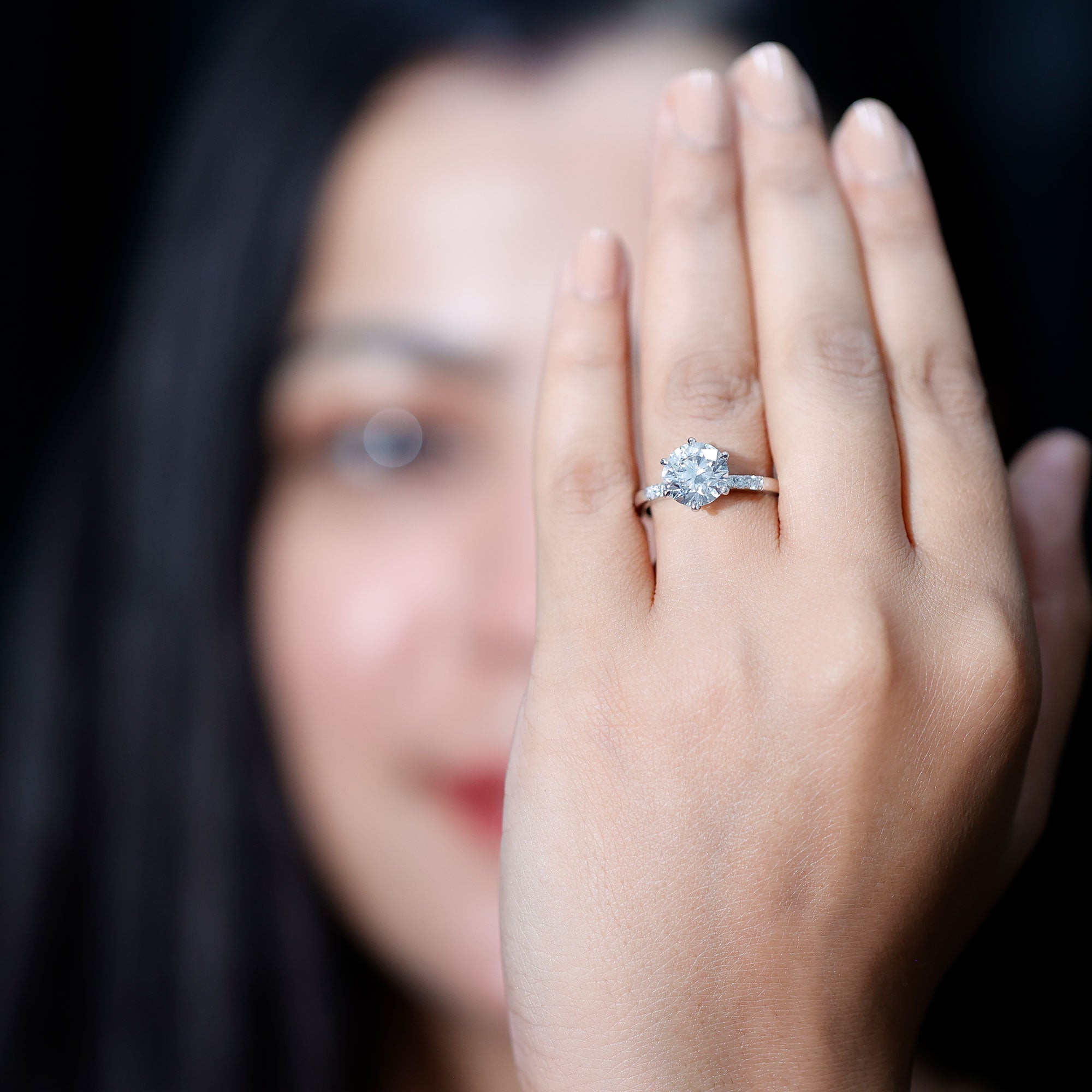 Rosec Jewels-Round Cut 9 MM Lab Grown Diamond Solitaire Engagement Ring
