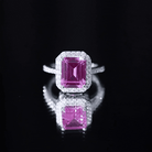 Rosec Jewels-Certified 8X10mm Lab Grown Pink Sapphire Emerald Cut Engagement Ring with Halo