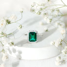 Rosec Jewels-Certified 7X9mm Lab Grown Emerald Cut Emerald Engagement Ring with Halo