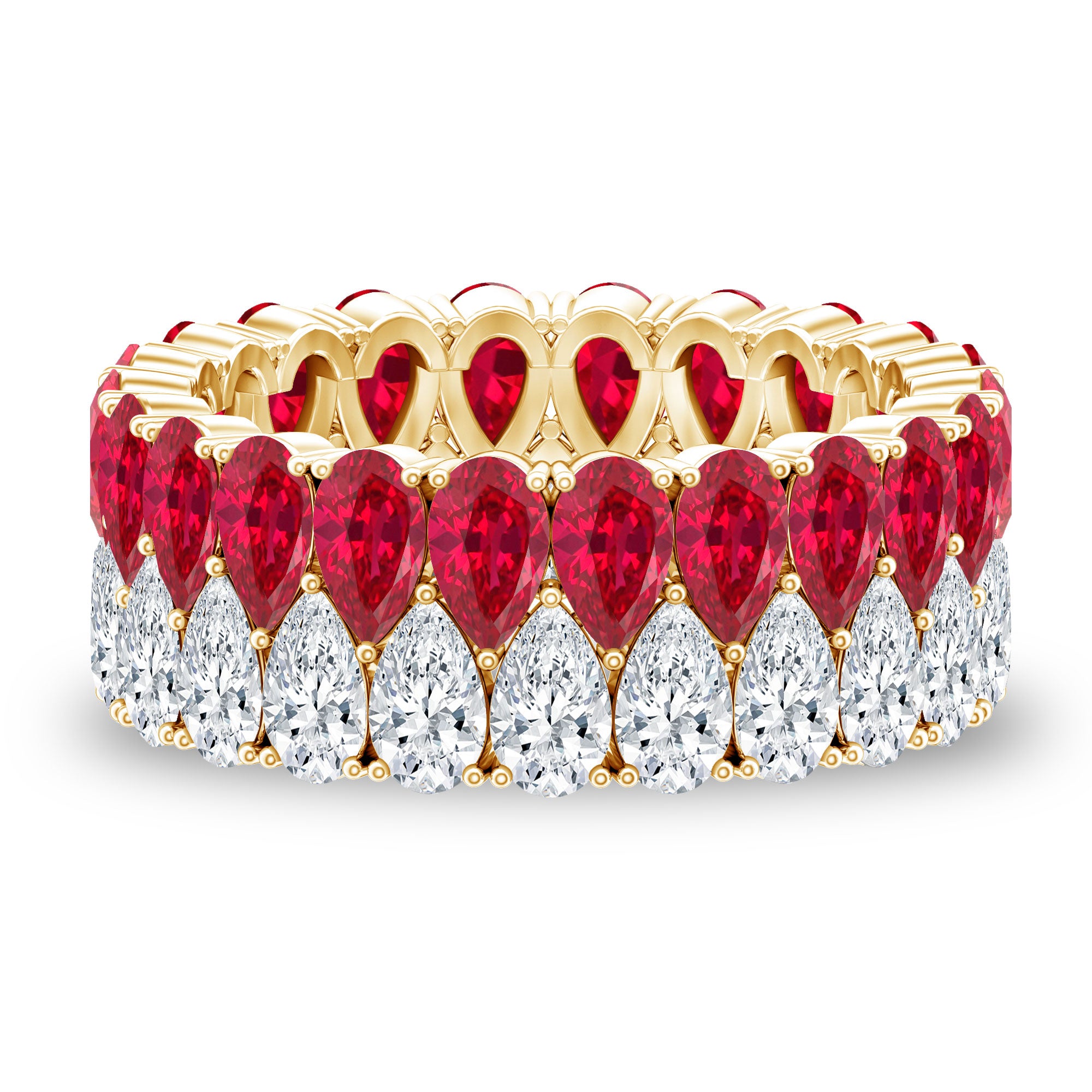Pear Lab Grown Ruby and Diamond Wedding Anniversary Band AAAA - Rosec Jewels