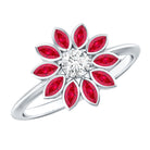 Lab Grown Diamond and Ruby Flower Cocktail Ring with Certificate Lab - ( EF-VS ) - Rosec Jewels