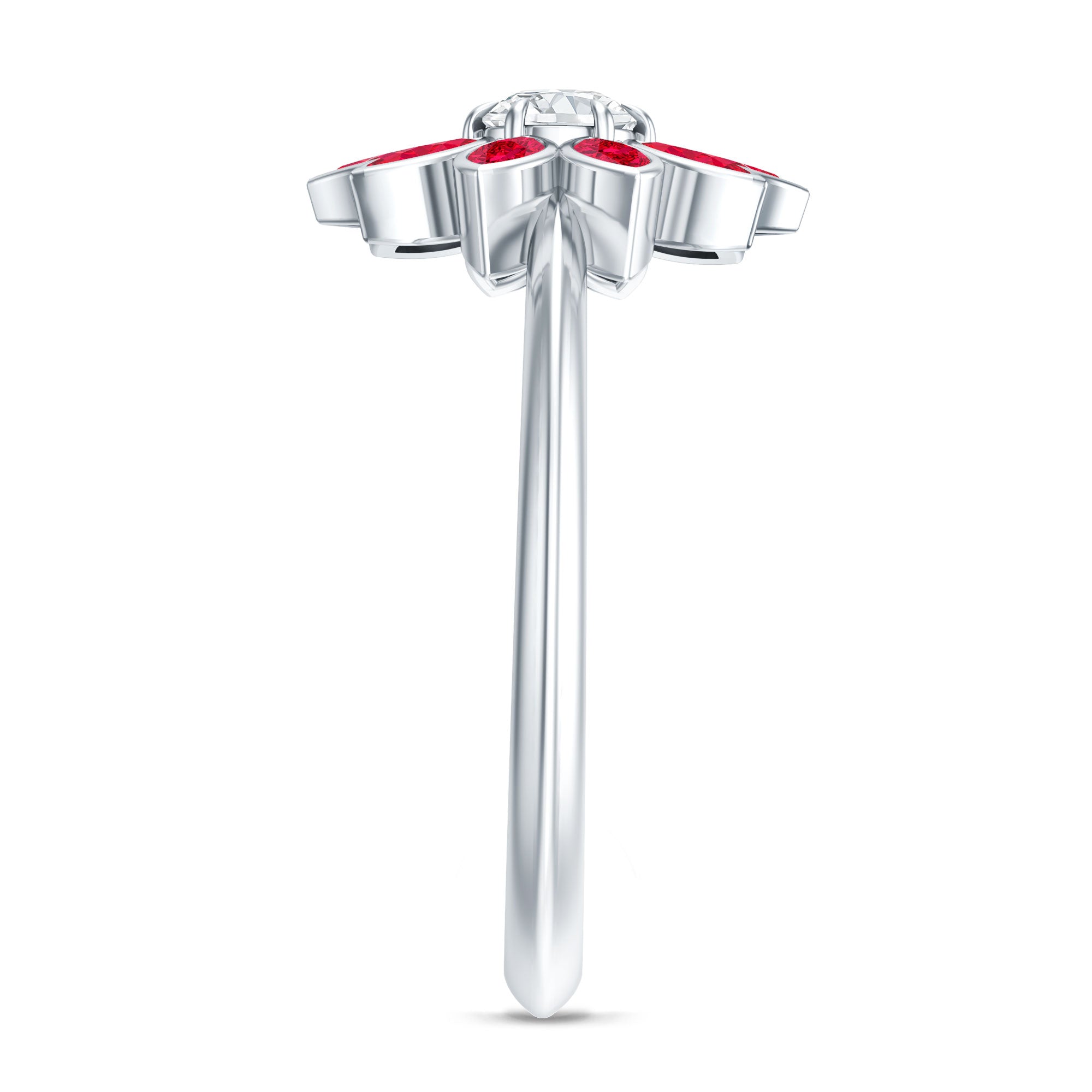 Lab Grown Diamond and Ruby Flower Cocktail Ring with Certificate Lab - ( EF-VS ) - Rosec Jewels